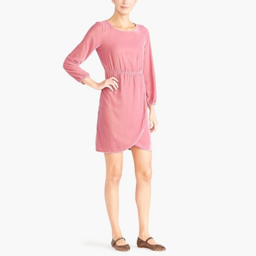 J. Crew Velvet Tulip-Hem Dress In Guava Berry Pink